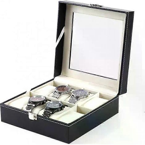 HONORNIC - Boîte à montres à 8 compartiments en cuir PU, étui de rangement pour montres et bijoux, boîte d'emballage et de présentation. (1/5)