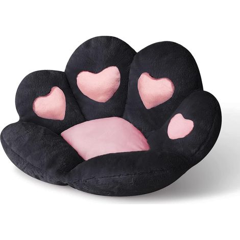 Coussin de Chaise de Patte de Chat, Coussin en Peluche en Forme de Patte Mignonne, Coussin Doux et Chaud pour Fauteuil de Bureau de Chambre à Coucher 70X60cm (Noir)