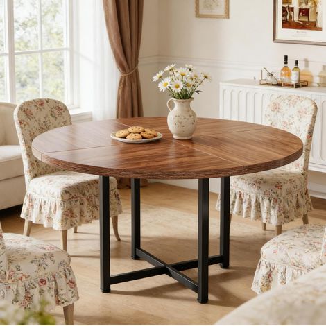 Table à manger ronde 120 cm en bois et métal, noir et marron OKMYHOME (1/5)