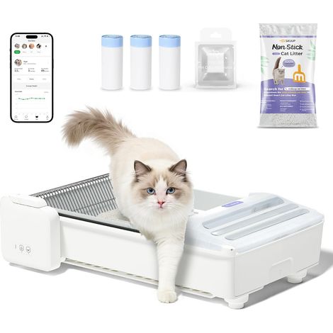 UBpet C32 XXL Offene intelligente Katzen-Toilette, automatische Selbstreinigung, App-Fernsteuerung, Doppelrechen-System, extra groß für mehrere Katzen, Geruchskontrolle, inklusive 5 lbs Katzenstreu (1/5)