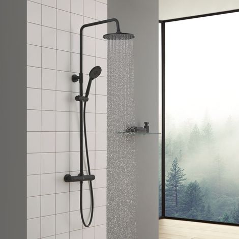 CECIPA Colonna Doccia Termostatica con Miscelatore - Colonna Doccia Termostatica 38 °C - Doccetta con Getti Multipli - Regolabile in Altezza - Nero (1/5)
