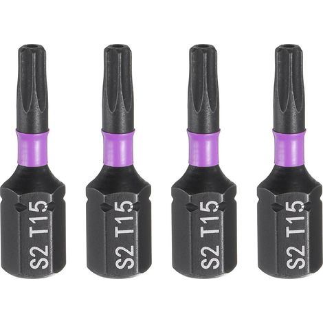 4pcs TT15 Embout de Tournevis Torx 1/4" Tige Hexagonale 25mm/1" Longueur Magnétique Étoile 6 Pans Acier S2 avec Trou Pour Perceuse Électrique (1/5)