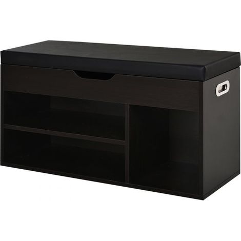 EASYCOMFORT Mobile Scarpiera Salvaspazio con Panca Contenitore Imbottita e Vani Aperti 80x30x45cm, Nero