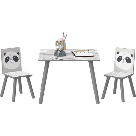 Ensemble table et chaises pour enfants, table pour enfant avec 2 chaises, motif animaux pour chambre à coucher gris (1/5)