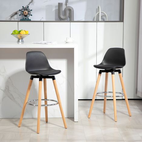 Lot de 2 tabourets de bar, chaises de bar avec dossier et repose-pieds, assise rembourrée, 43 x 43 x 91 cm, noir (1/5)
