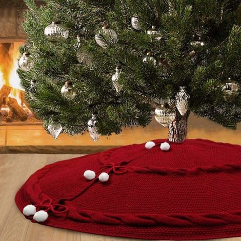 Jupe Sapin Noël - Tricot Rouge 122 cm - Pour Décoration Arbre de Noël Intérieur - 1 Pièce (1/4)