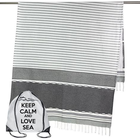 TELO MARE fouta BOY GRIGIO misura GRANDE con zaino Spiaggia KEEP CALM CM.100X200 (1/5)