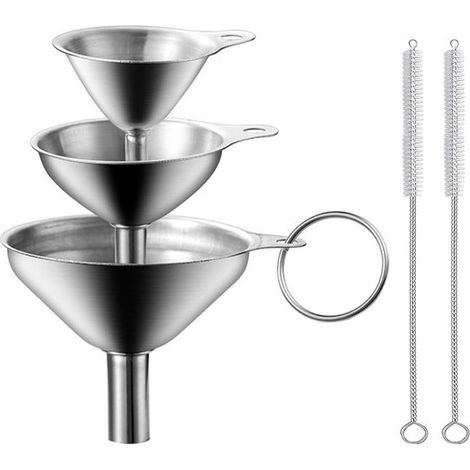 Set di imbuti in acciaio inox, 3 pezzi, comprese spazzole per la pulizia, mini imbuto da cucina (1/5)