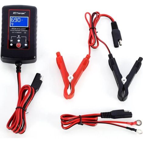 Chargeur de Batterie 6V 12V 1.75A Automatique mainteneur de Batterie Chargeur d\'entretien 4 étapes pourMoto,Tondeuse,Bateau,Motone-Ywey (1/4)