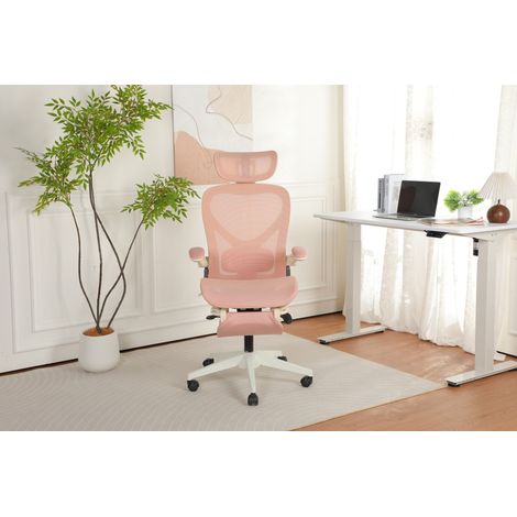 Silla de Oficina Ergonómica Plegable de Malla, Reposacabezas 3D, Soporte Lumbar Regulable, Respaldo Abatible, Rosa (1/5)