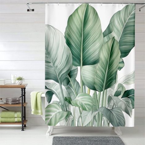 Rideau de douche jungle chic, œillets plastique, polyester résistant (1/5)