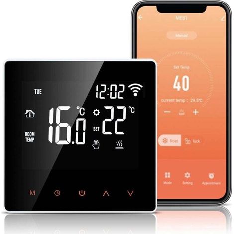 OEM – WLAN-Thermostat für 16-A-Elektro-Fußbodenheizung – Programmierbar mit hintergrundbeleuchtetem LCD-Display – Fernsteuerung per App
