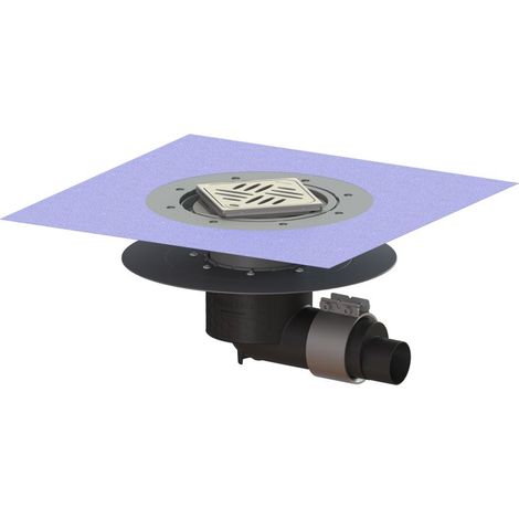 -Bodenablauf Ecoguss Klebeflansch DN 50, seitl., Variofix, Designrost (1/2)