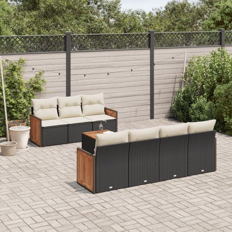 vidaXL Set Divani da Giardino con Cuscini 8 pz Nero in Polyrattan (1/3)