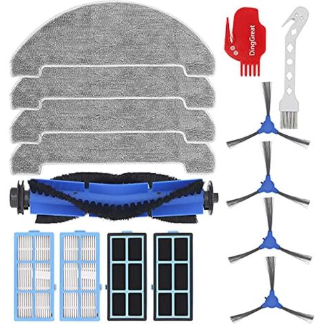 Pièces de Rechange pour Proscenic 850T Aspirateur Robot - 1 Brosse Principale, 4 Brosses Latérales, 4 Filtre Hepa, 4 Chiffon de Nettoyage, 1 Brosse de Nettoyage (1/5)