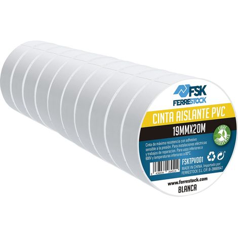 ferrestock fsktpv001 nastro isolante, Bianco, 19 mm x 20 m Set da 10 pezzi (1/5)