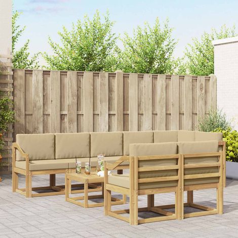 vidaXL Outdoor-Sofagarnitur 9 Stk. Weiß und Beige Polyester (1/5)