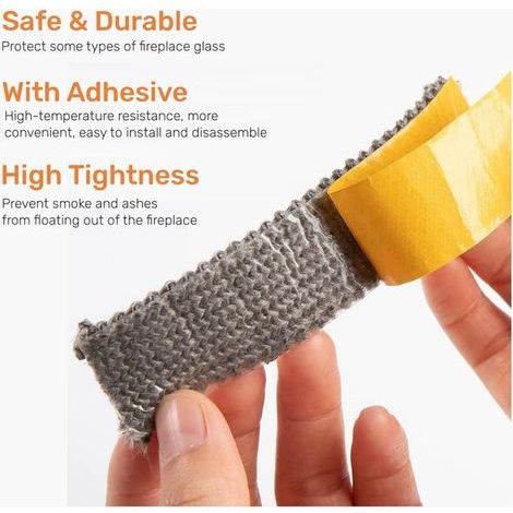 Joint Insert Cheminée, Joints Tressé Auto adhésive pour Poêle, Cheminée, Tube Poele, Porte de Four, Résistante à la Chaleur (3mm x 15mm x 2m) (1/5)