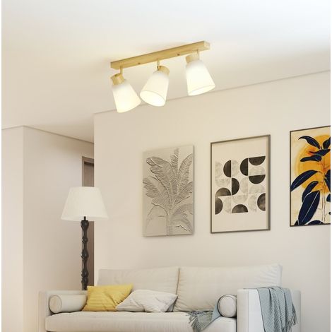 Plafón de 3 luces E27 orientables 90°, efecto madera natural OKMYHOME (1/5)