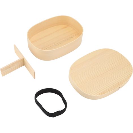 Boîte à bento portable de style japonais en bois, grande, à un seul compartiment, avec séparateur amovible et sangle. (1/5)