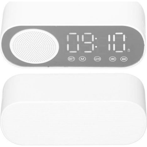 -Radio-réveil FM Réveil numérique HIFI FM Radio Rechargeable 5.0 Haut-parleur Miroir Horloge pour lecture son video (1/4)