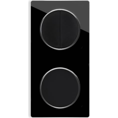 Serienschalter 2fach, Lichtschalter mit Glas-Abdeckrahmen 2fach senkrecht - schwarz (1/5)