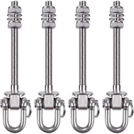 Lot de 4 cintres robustes à 180°, capacité de 800 kg, en acier inoxydable 304, 14,5 cm, en bois et acier pour porche, hamac de yoga, sac de frappe (1/5)