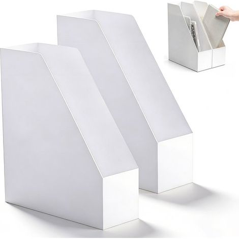 Soporte para libros de 2 piezas, Archivador vertical de escritorio, Estantería, Soporte para libros, Archivador, Blanco, 37,5 x 27,5 x 10 cm (1/5)