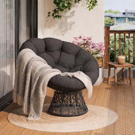 Fauteuil papasan rotin gris pivotant 360° cadre acier robuste (1/5)