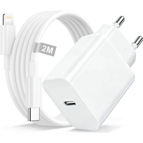 25W Chargeur Rapide USB C avec 2M Câble pour 14/14 Plus/14 Pro/14 Pro Max/13/13 Mini/12/11/XR/XS/SE/8/7/6, Chargeur Charge Rapide Prise USB C Adaptateur Type C Fast Charger (1/5)