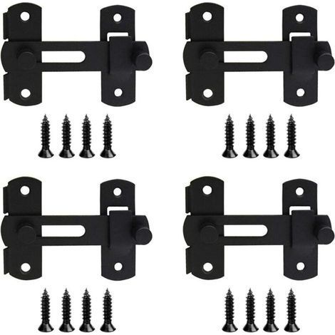 Set of 4 stainless steel locks door latches black sliding lock with screws for wine cellar showcase door - (1/5)