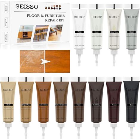 Kit Reparation Parquet, 12 Couleurs Bouche-pores Pour Bois  Réparation de Rayures Frottement Décoloration Les Fissures Trous (1/5)
