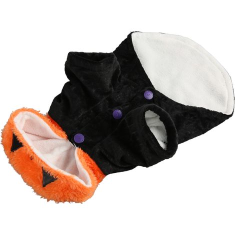 Vêtements en peluche pour chien, épais et rembourrés en polyester, motif citrouille d'Halloween et chauve-souris démoniaque, manteau en peluche pour chat, pour intérieur et extérieur, noir, taille S (1/5)
