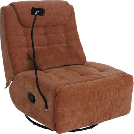 Fauteuil relax pivotant fauteuil TV inclinable avec porte-smartphone tablette 360° tissu chenille terracotta 040008741