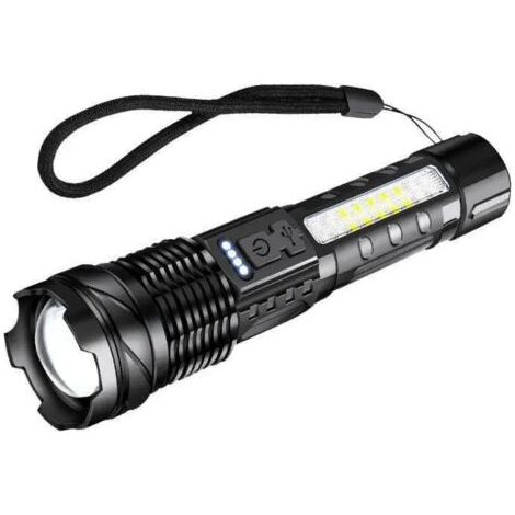 Linterna LED recargable, linterna táctica ultrabrillante con zoom y 7 modos de luz, resistente al agua según la norma IPX6 para acampar, actividades al aire libre, pesca y situaciones de emergencia.