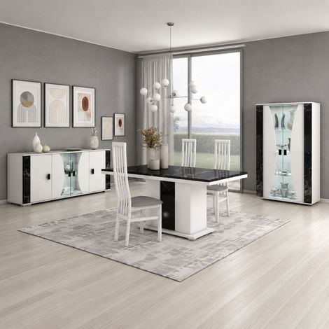 Séjour complet avec vitrine blanc et aspect marbre noir - TAHOE (1/5)