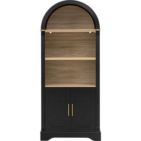 Hoher Küchenschrank mit verstellbarem Regalboden und LED-Beleuchtung, 76,2 x 40,1 x 180 cm, schwarz (1/5)