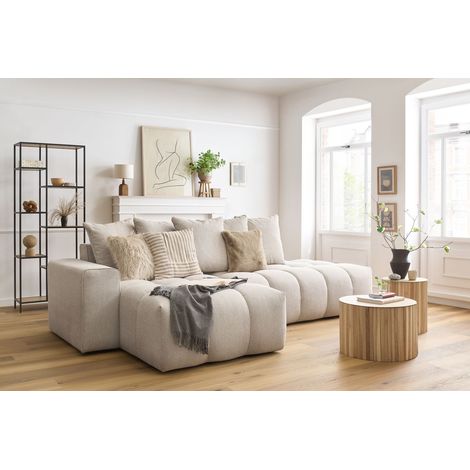 BOBOCHIC - Canapé d'angle fixe MONT-BLANC tissu Angle gauche Beige (1/5)