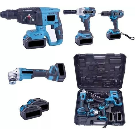 Kit 4in1 Trapano avvitatore,impulsi,smerigliatrice,tassellatore,2x3Ah,caricatore