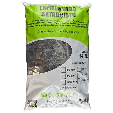 Lapillo vulcanico nero setacciato Geosism, lava vulcanica 30/50 mm (14 lt) (1/4)