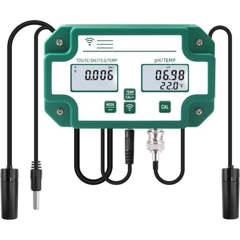 Monitor e tester per la qualità dell'acqua 6 in 1, monitor intelligente per la qualità dell'acqua con WiFi, controllo tramite app WiFi, misuratore digitale LCD di pH/TDS/EC/salinità/SG/temperatura.