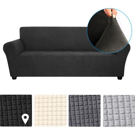 Decdeal Stretch-Sofabezug, rutschfest, weich, waschbar, für Wohnzimmer, Kinderzimmer, Haustiere, 3-Sitzer, Schwarz (1/5)