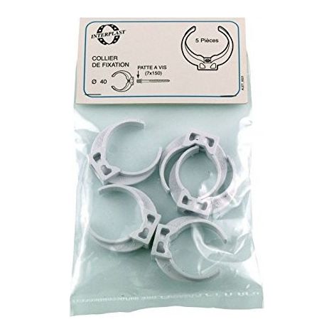 collier de fixation tuyau pvc, lyre pvc ø 40 blanc x 5 pces - Interplast (1/2)