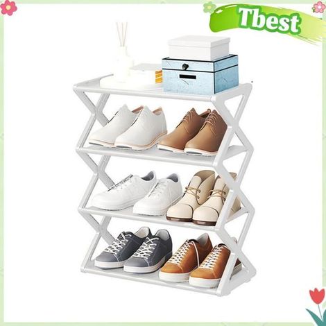 Tbest étagère à chaussures debout Étagère à chaussures pliable à 4 niveaux, gain de place, organisateur meuble chaussures Blanche (1/5)