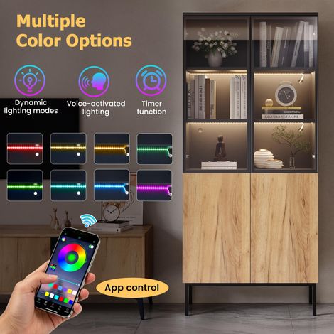 Vitrine LED 180 cm noir chêne (1/5)