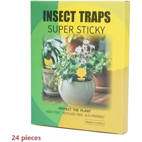 Plaques collantes jaunes anti‑insectes forme papillon, lot de 24 pièces, piège à insectes sans pesticide pour plantes d’intérieur et jardin (1/5)