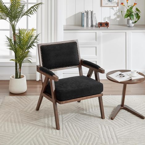 Fauteuils - Fauteuil Moderne Style Scandinave 1 Place avec Accoudoirs, Assise Confortable en Lin, Cadre Bois, 66,5×66×88 cm - Vert (1/5)