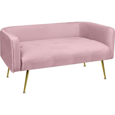 Divano Due Posti In Velluto Gambe In Acciaio Color Oro Divanetto 2 Persone 126x49x57 Cm Design Moderno Soggiorno Panca Pie Di Letto - Rosa (1/5)