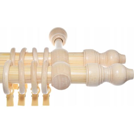 Tringle à rideaux en bois double couleur pin, 120 cm, style classique (1/5)