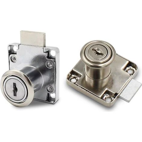 Serrure à came, serrure de meuble en alliage de zinc, serrure de tiroir de sécurité à cylindre pour meubles de maison et de bureau, porte, boîte aux lettres (2 pièces, argent) (1/4)